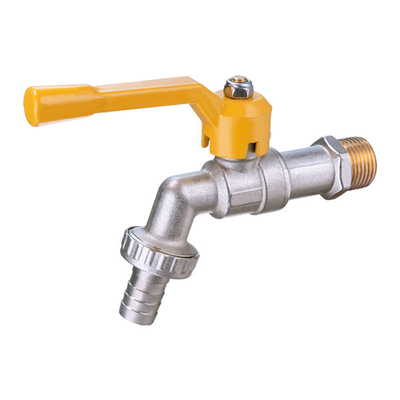 Nickel Plated Brass Hose Bibcock Tap With Single Yellow Handle Hose Plug